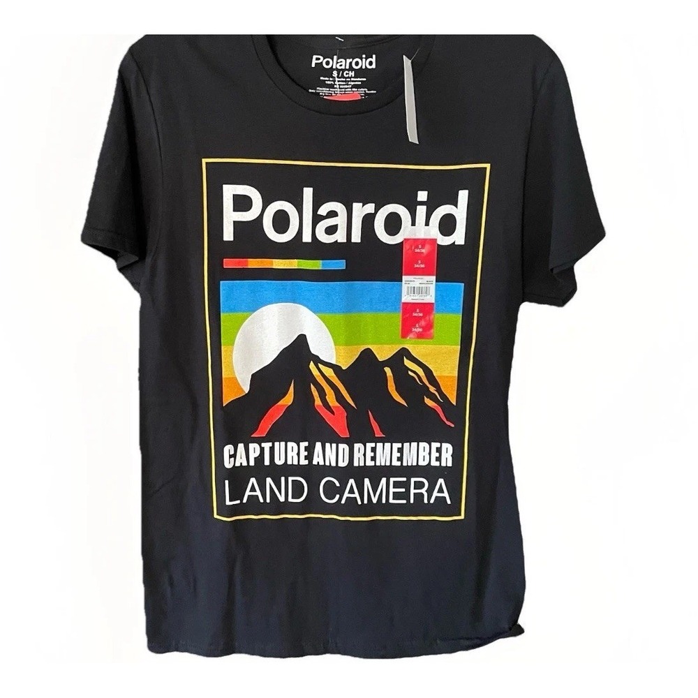 NWT Mens S 34/36 POLAROID Capture and Remember T-Shirt Black Multicolor